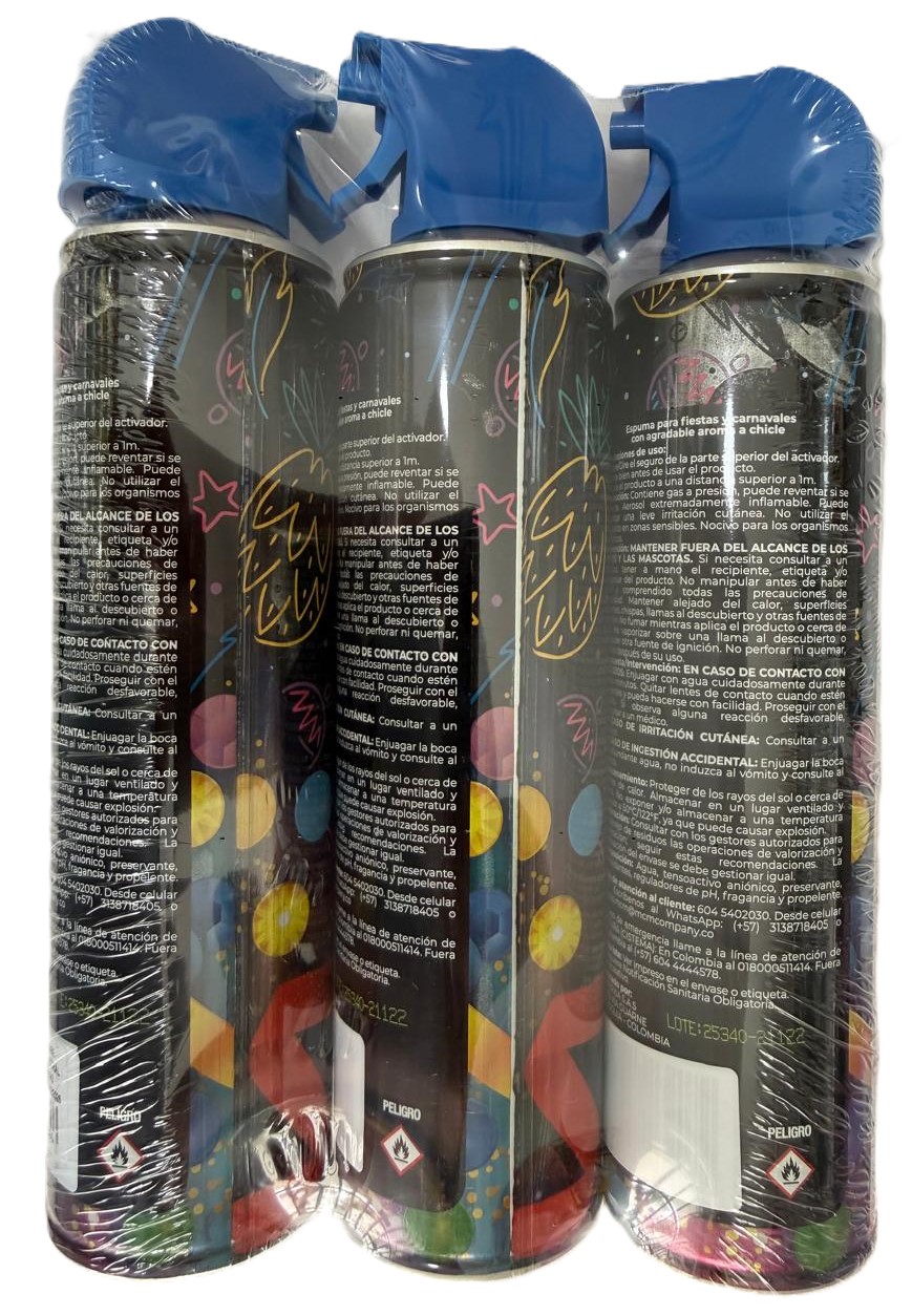 Espuma Fiestas Carnaval Hora Loca 400 Ml X3 Aroma Chicle - Imagen 3