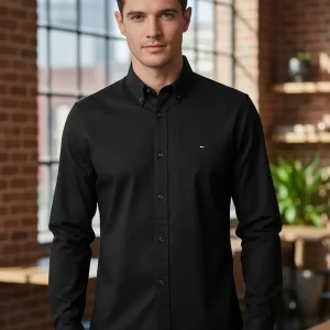 Camisa Tommy Hilfiger Manga Larga Slim Fit Stretch Negro TALLA M