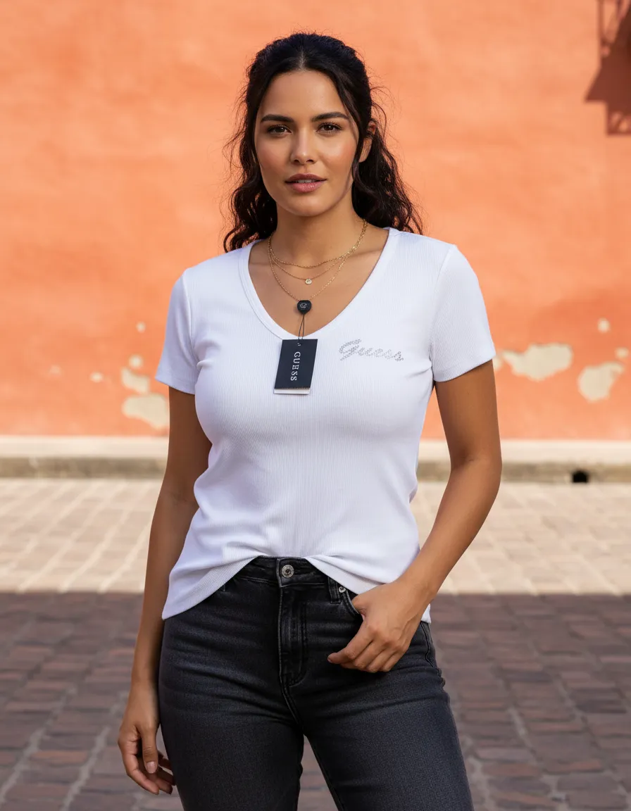 Blusa Guess Mujer Cuello V Logo TALLA M